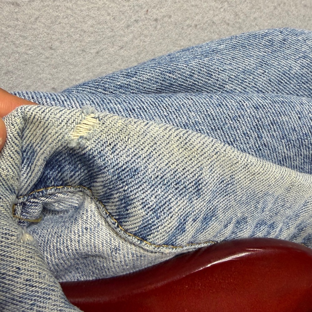 Lee Denim Jacket Mens 46 Blue Vintage 80s Trucker Distressed Acid Wash Patched - Picture 11 of 16
